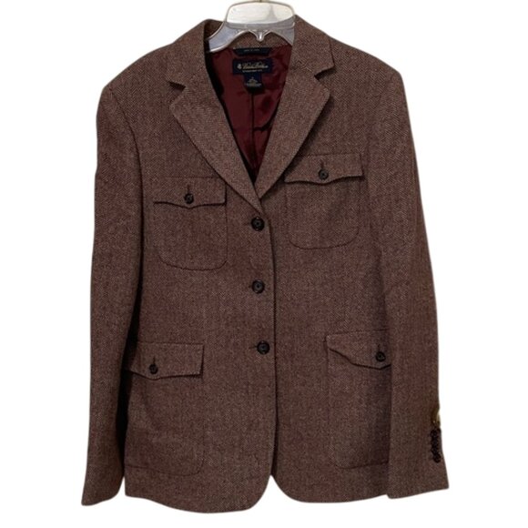 SOLD Brooks Brothers Brown Herringbone Tweed Wool Blazer Womens Size 12 - Picture 2 of 13